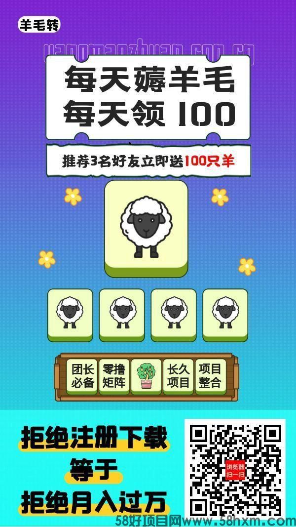 羊毛转零撸,广告赚,浏览赚,保底收益高,团队模式,