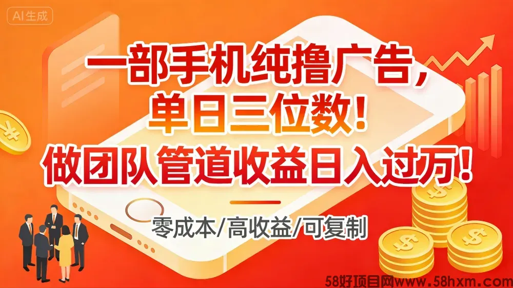 一部手机纯撸广告,单日三位数!做团队管道收益日入过万!
